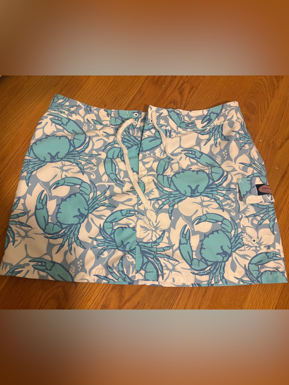Vineyard Vines Light Blue & White Crab-Print Swim Shorts